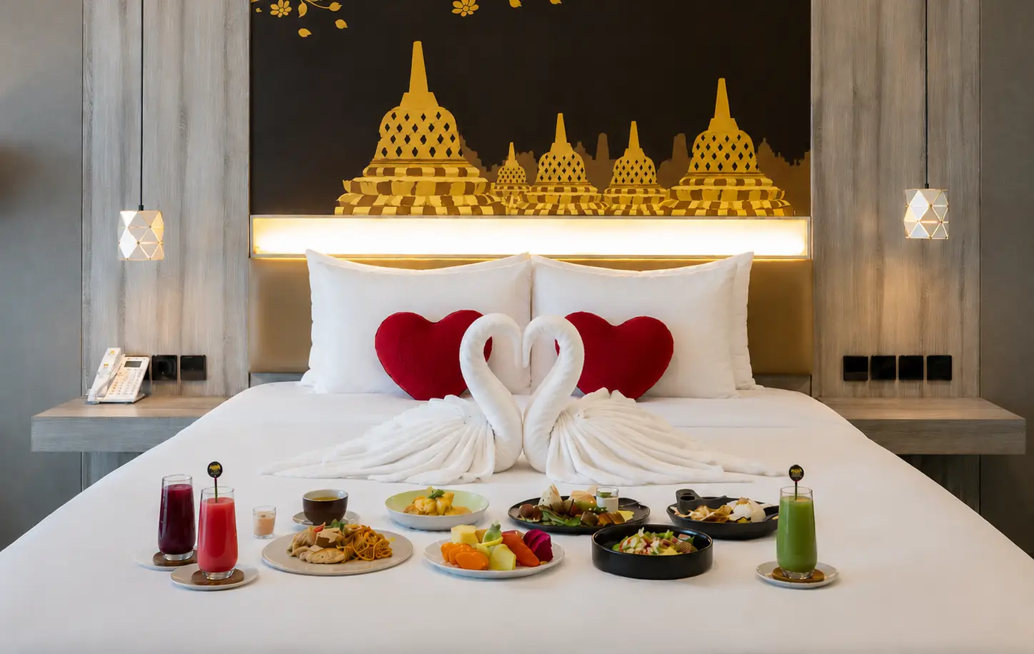 Private pool villa for honeymoon at the Amaranta Prambanan five-star hotel with Prambanan Temple views